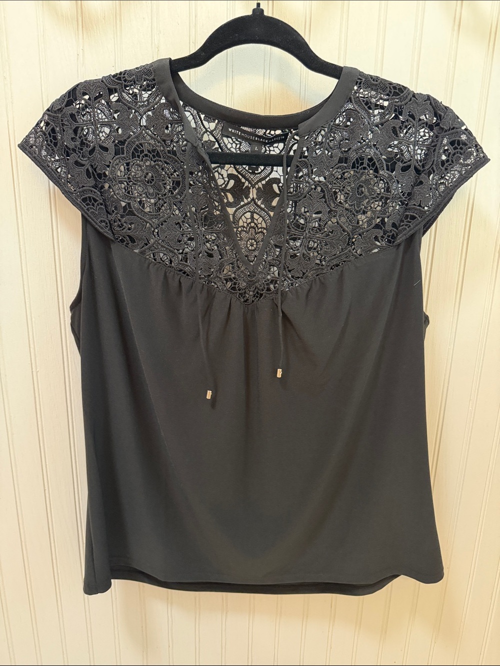 White House black market Lace Yoke cap sleeve top- Black
